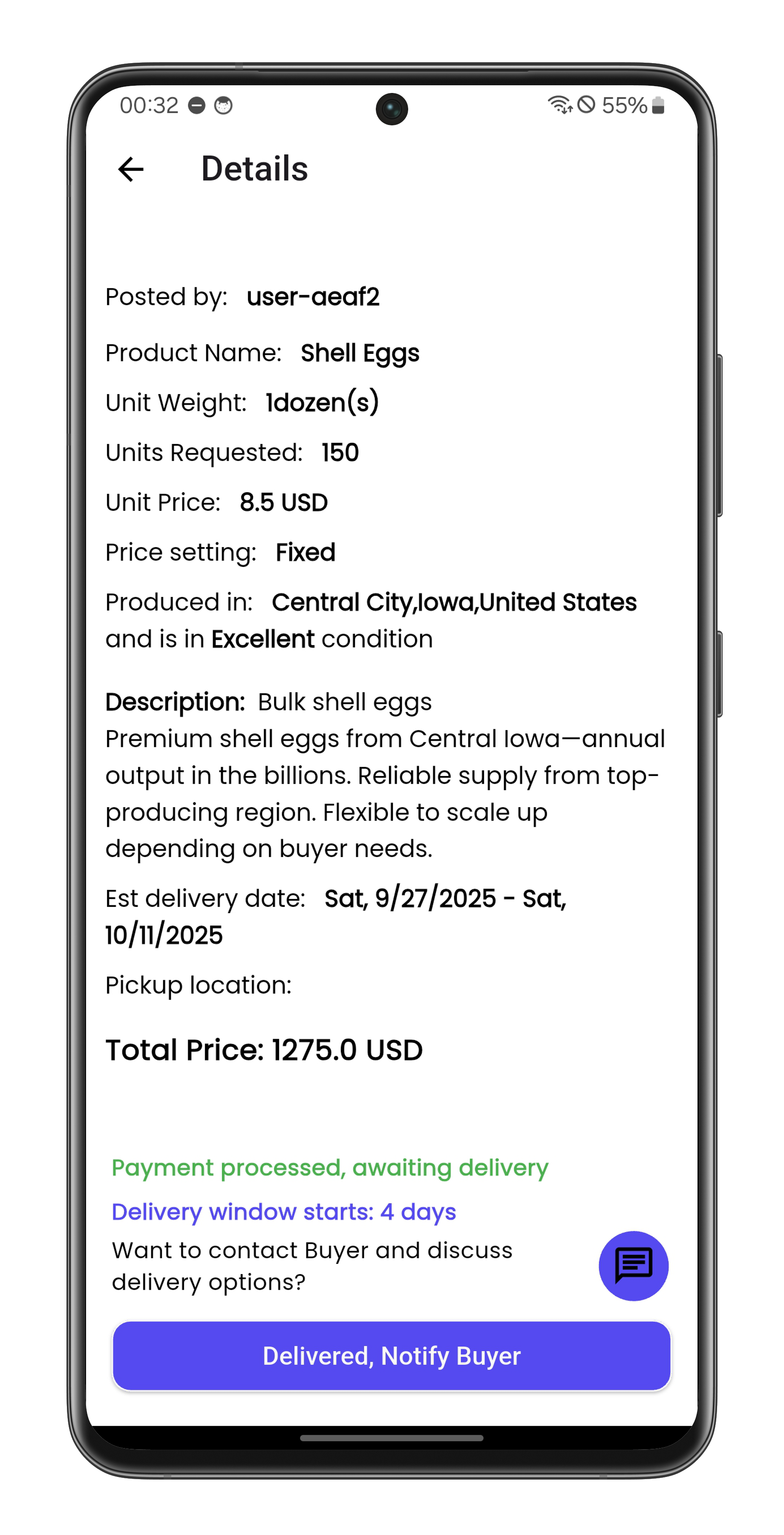 Delivery Notification Screen
